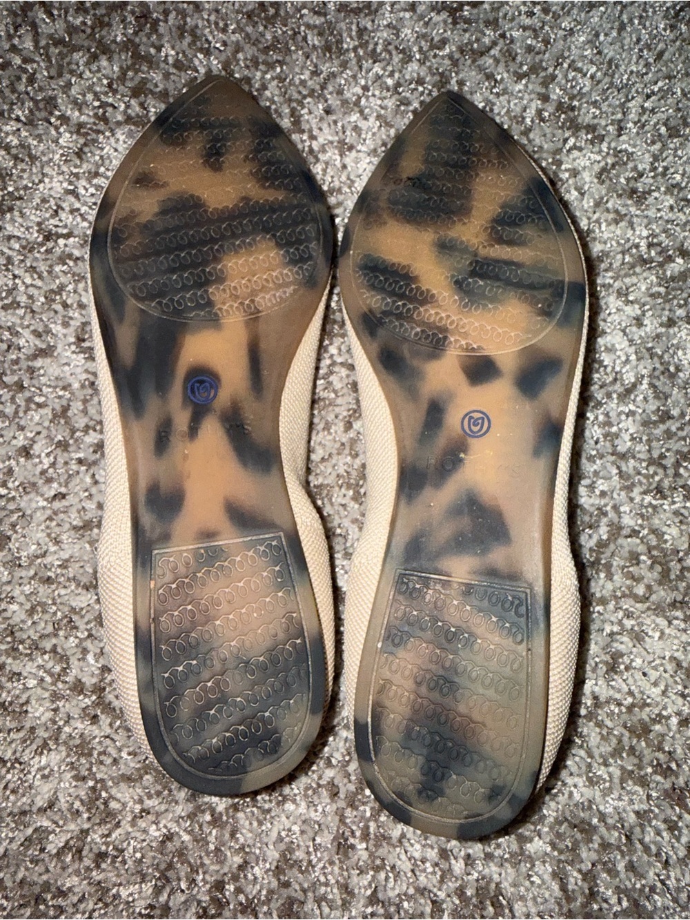 Rothy's Beige Pointed Knit Flats with Blue Trim - Picture 3 of 9